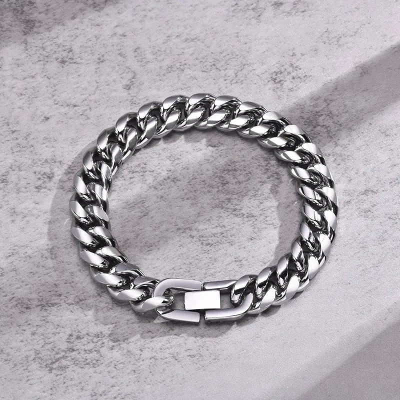 6–12 mm kubanisches Kettenarmband für Herren, wasserdichtes Panzerkettenarmband aus Edelstahl, Punk-Schmuckgeschenke