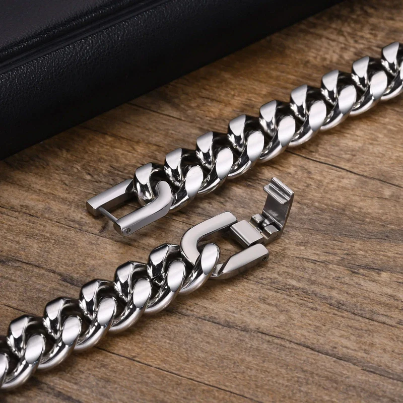 6–12 mm kubanisches Kettenarmband für Herren, wasserdichtes Panzerkettenarmband aus Edelstahl, Punk-Schmuckgeschenke