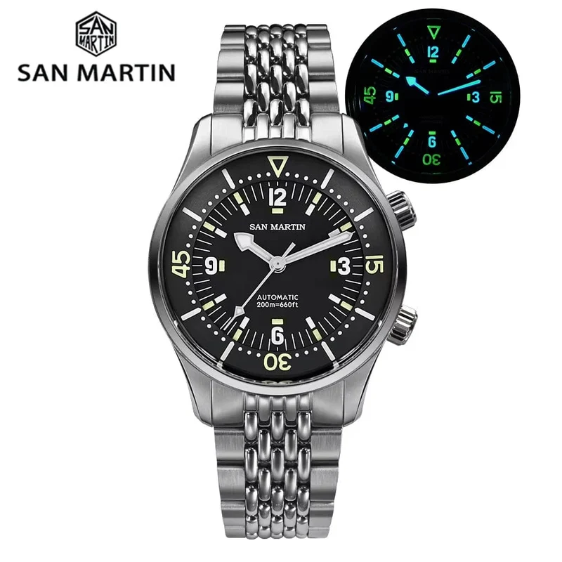 San Martin 39mm Leyenda Taucheruhr NH35 Automatisches mechanisches Uhrwerk AR Saphir Leuchtend Wasserdicht 200m Uhren SN0141W