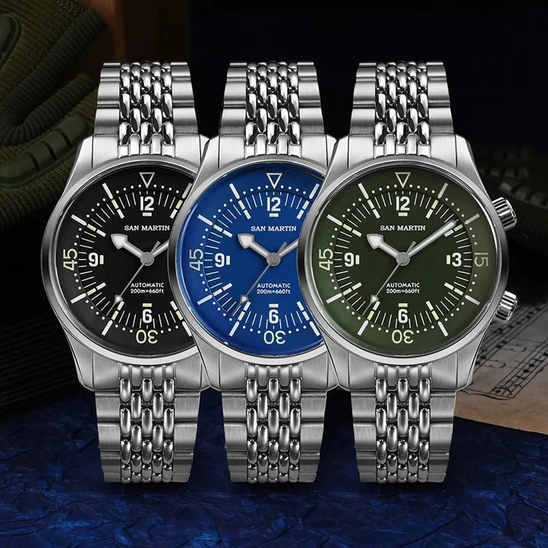 San Martin 39mm Leyenda Taucheruhr NH35 Automatisches mechanisches Uhrwerk AR Saphir Leuchtend Wasserdicht 200m Uhren SN0141W