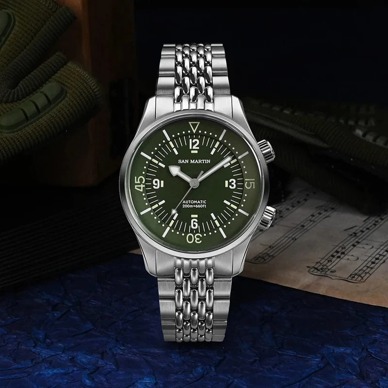 San Martin 39mm Leyenda Taucheruhr NH35 Automatisches mechanisches Uhrwerk AR Saphir Leuchtend Wasserdicht 200m Uhren SN0141W