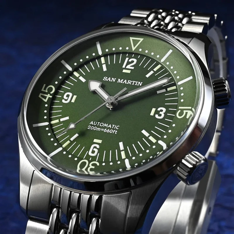 San Martin 39mm Leyenda Taucheruhr NH35 Automatisches mechanisches Uhrwerk AR Saphir Leuchtend Wasserdicht 200m Uhren SN0141W