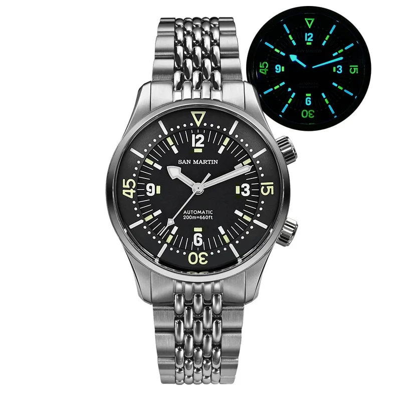 San Martin 39mm Leyenda Taucheruhr NH35 Automatisches mechanisches Uhrwerk AR Saphir Leuchtend Wasserdicht 200m Uhren SN0141W