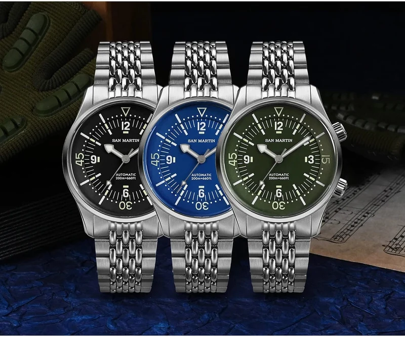 San Martin 39mm Leyenda Taucheruhr NH35 Automatisches mechanisches Uhrwerk AR Saphir Leuchtend Wasserdicht 200m Uhren SN0141W