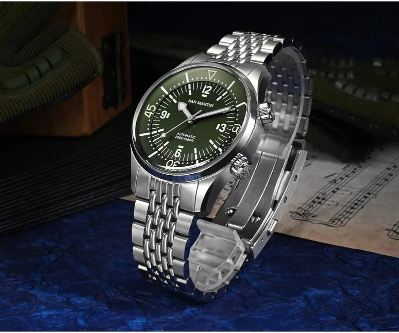 San Martin 39mm Leyenda Taucheruhr NH35 Automatisches mechanisches Uhrwerk AR Saphir Leuchtend Wasserdicht 200m Uhren SN0141W