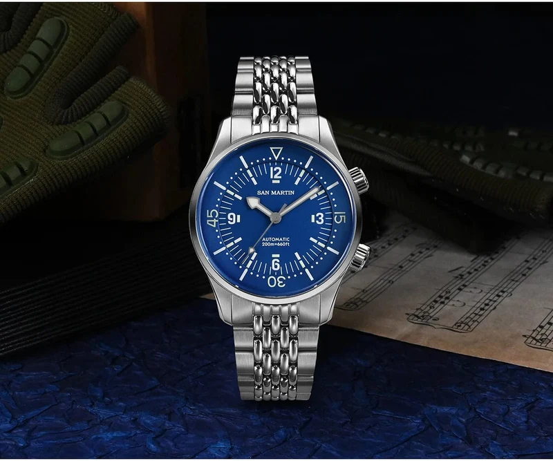 San Martin 39mm Leyenda Taucheruhr NH35 Automatisches mechanisches Uhrwerk AR Saphir Leuchtend Wasserdicht 200m Uhren SN0141W