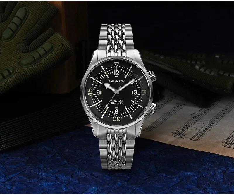 San Martin 39mm Leyenda Taucheruhr NH35 Automatisches mechanisches Uhrwerk AR Saphir Leuchtend Wasserdicht 200m Uhren SN0141W