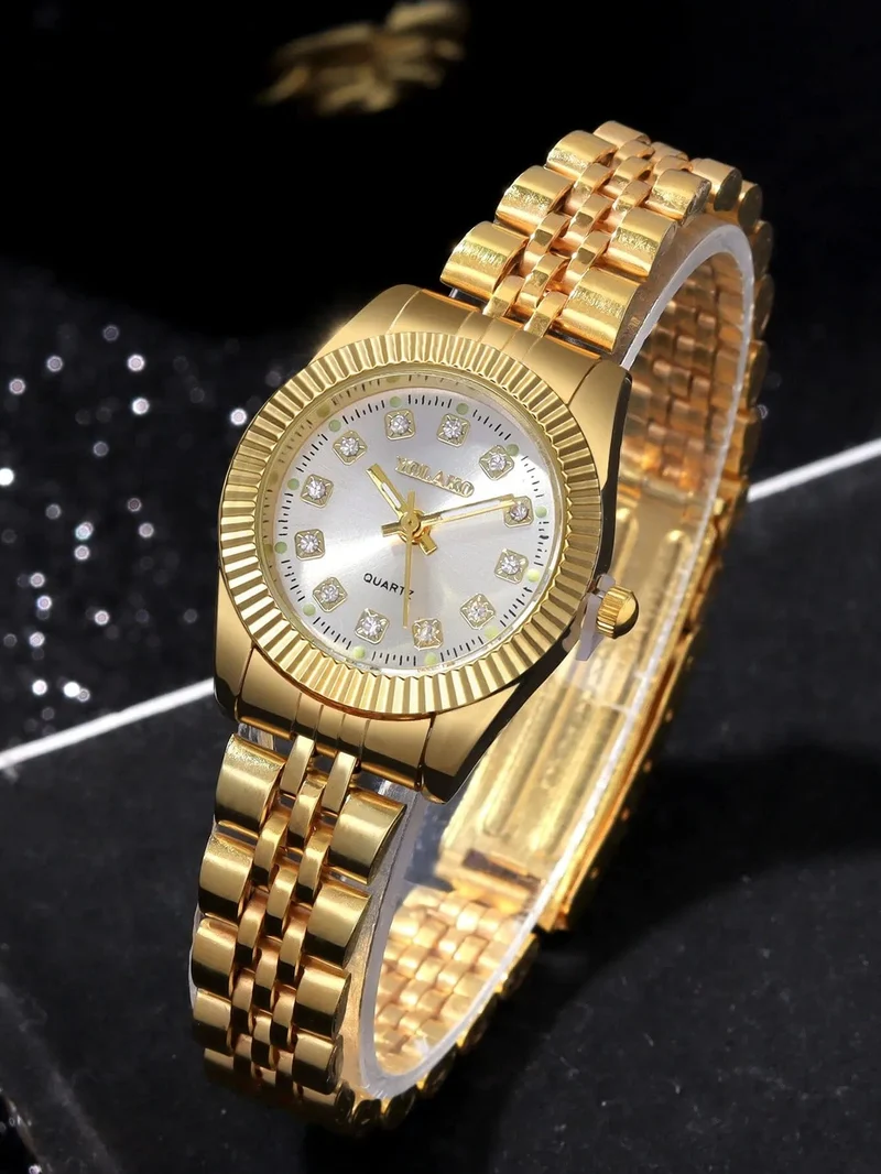 1 PCs Mode Gold Stahl Band frauen Quarz Uhr