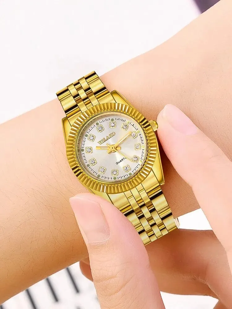 1 PCs Mode Gold Stahl Band frauen Quarz Uhr