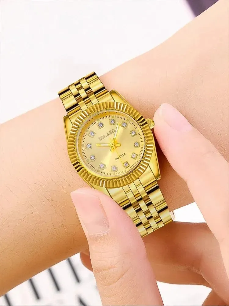 1 PCs Mode Gold Stahl Band frauen Quarz Uhr
