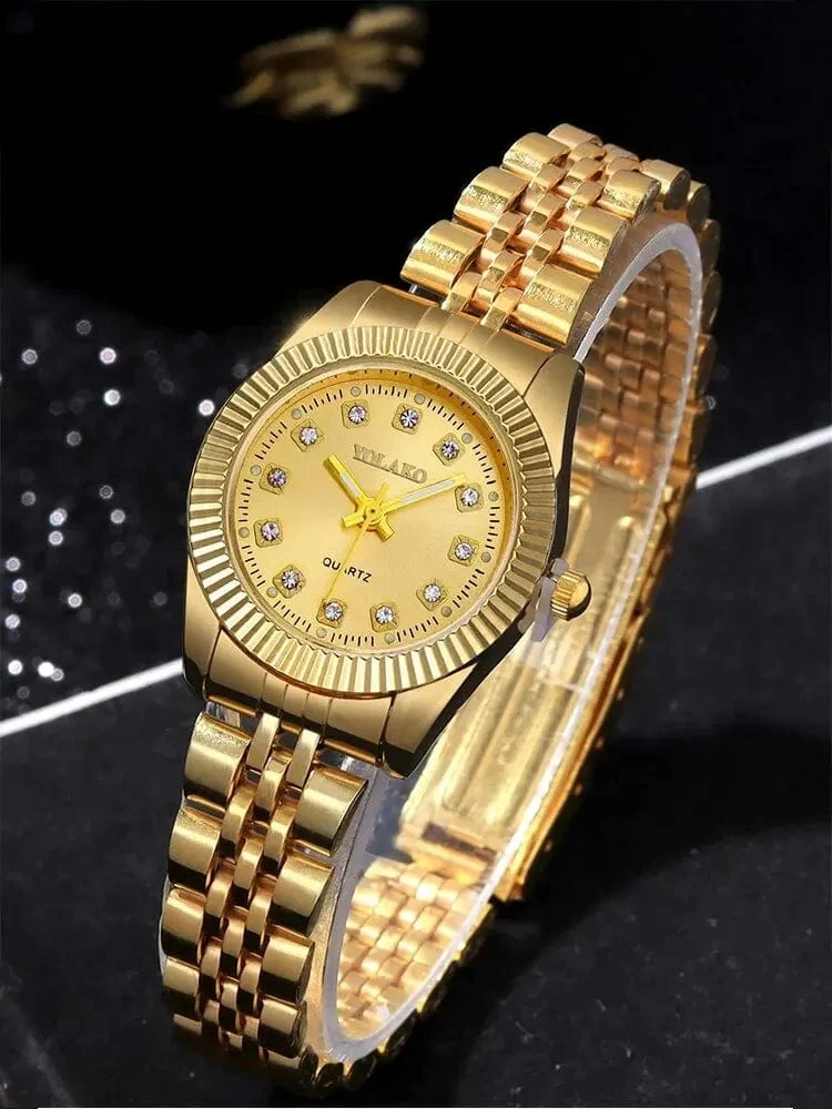 1 PCs Mode Gold Stahl Band frauen Quarz Uhr