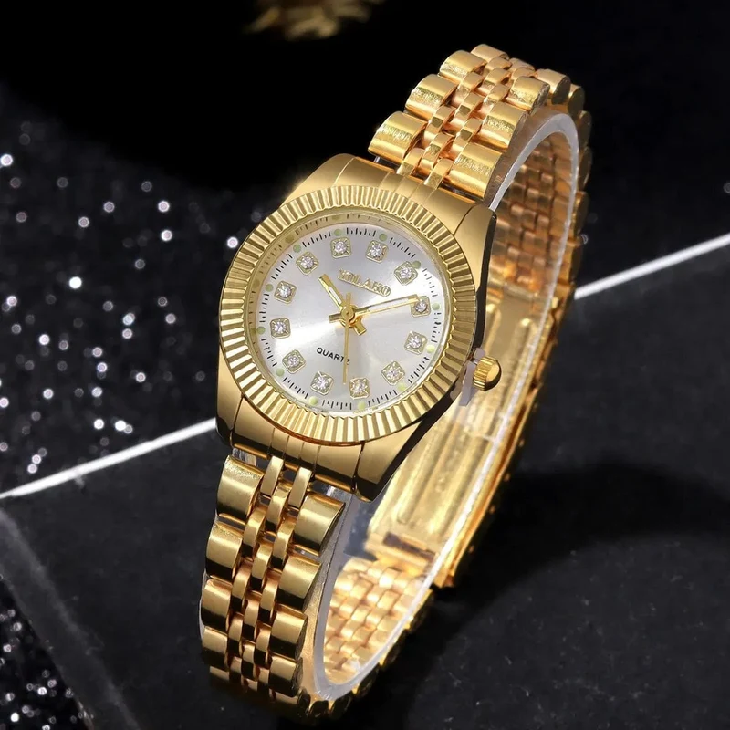 1 PCs Mode Gold Stahl Band frauen Quarz Uhr