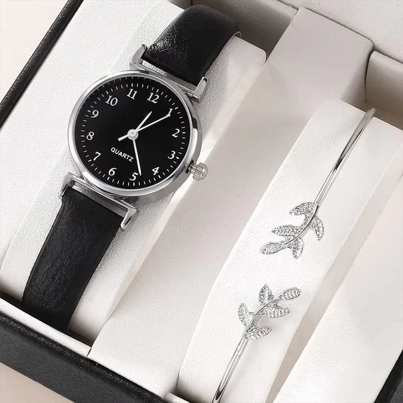 Luxus damen armband quarzuhr frauen uhr armband set weißes zifferblatt einfache leder luxus damen uhr
