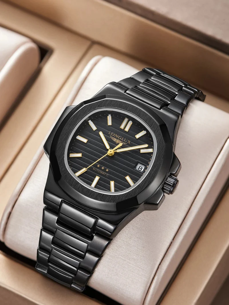 Mann uhr automatische bewegung cool großhandel lestainless stahl datum automatische uhr luxus LONGLUX mechanische armbanduhren
