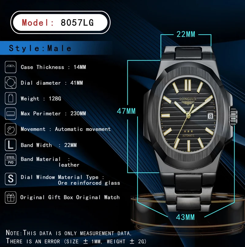 Mann uhr automatische bewegung cool großhandel lestainless stahl datum automatische uhr luxus LONGLUX mechanische armbanduhren