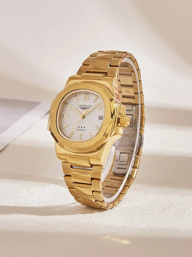 Mann uhr automatische bewegung cool großhandel lestainless stahl datum automatische uhr luxus LONGLUX mechanische armbanduhren