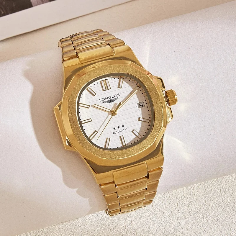 Mann uhr automatische bewegung cool großhandel lestainless stahl datum automatische uhr luxus LONGLUX mechanische armbanduhren