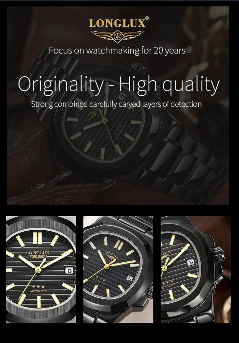 Mann uhr automatische bewegung cool großhandel lestainless stahl datum automatische uhr luxus LONGLUX mechanische armbanduhren