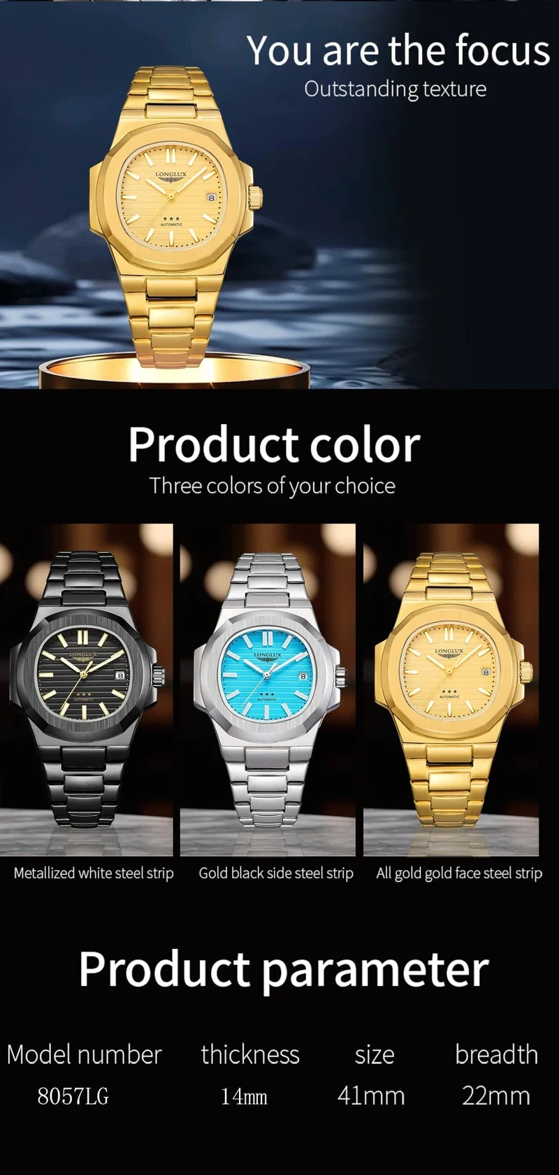 Mann uhr automatische bewegung cool großhandel lestainless stahl datum automatische uhr luxus LONGLUX mechanische armbanduhren
