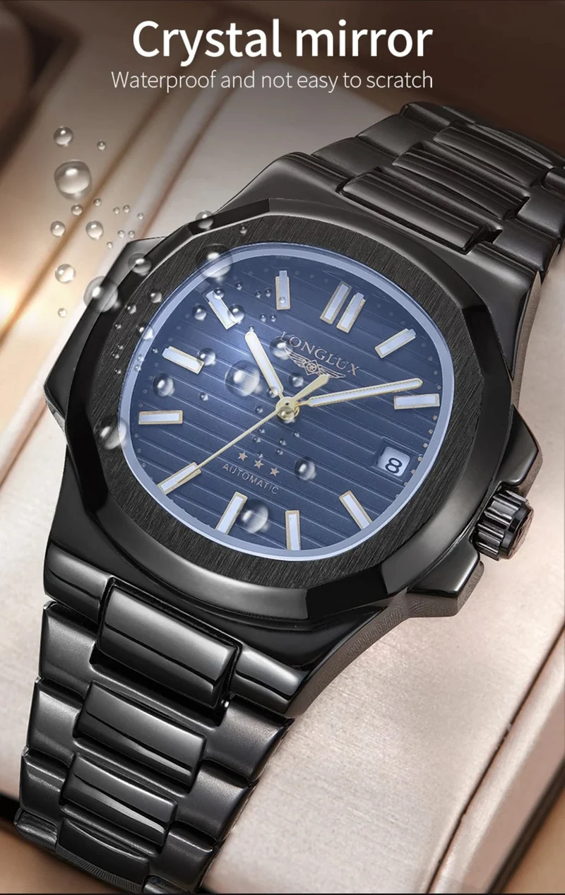 Mann uhr automatische bewegung cool großhandel lestainless stahl datum automatische uhr luxus LONGLUX mechanische armbanduhren