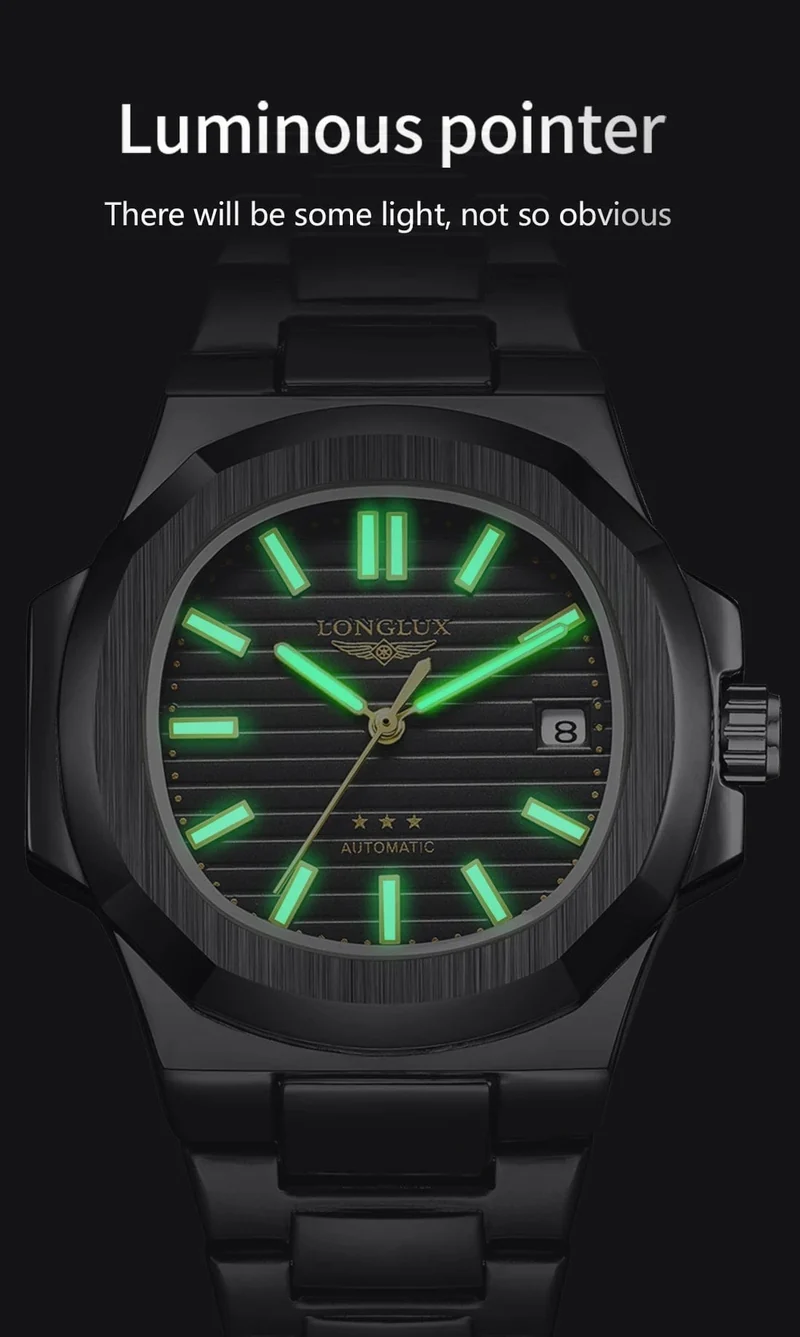 Mann uhr automatische bewegung cool großhandel lestainless stahl datum automatische uhr luxus LONGLUX mechanische armbanduhren