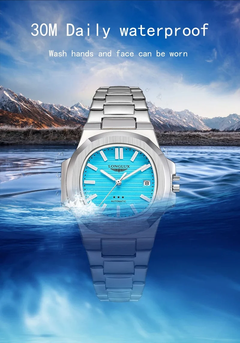 Mann uhr automatische bewegung cool großhandel lestainless stahl datum automatische uhr luxus LONGLUX mechanische armbanduhren