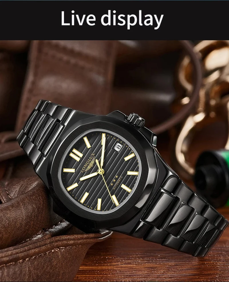 Mann uhr automatische bewegung cool großhandel lestainless stahl datum automatische uhr luxus LONGLUX mechanische armbanduhren