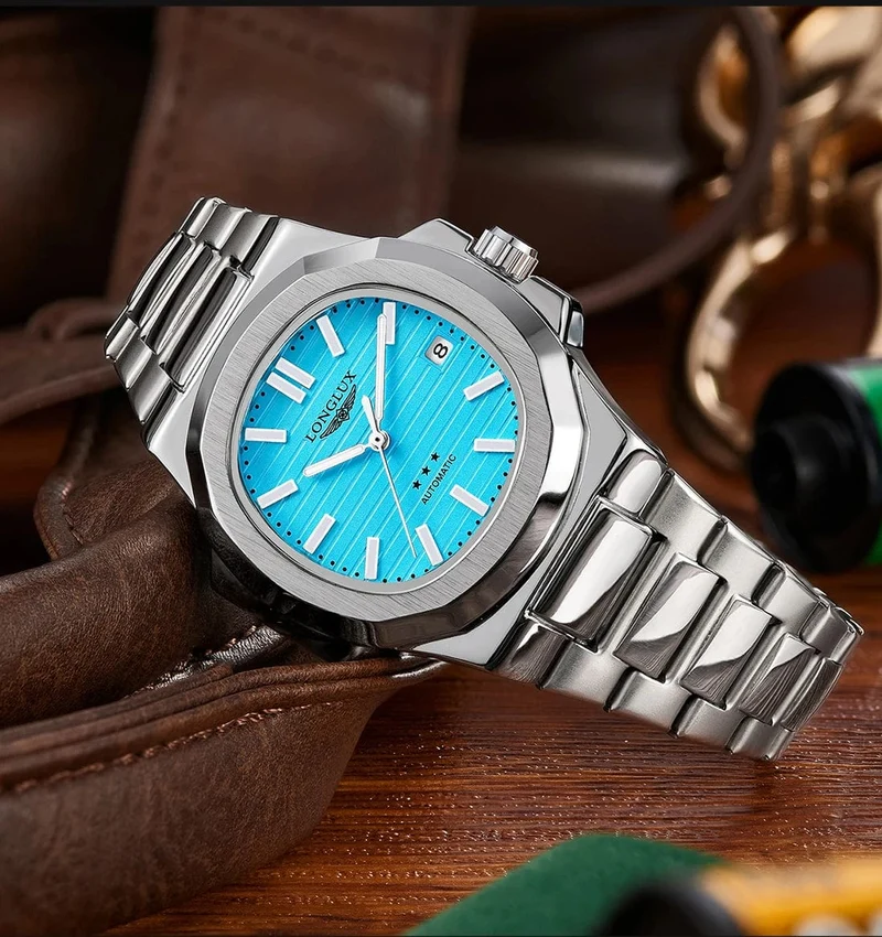 Mann uhr automatische bewegung cool großhandel lestainless stahl datum automatische uhr luxus LONGLUX mechanische armbanduhren