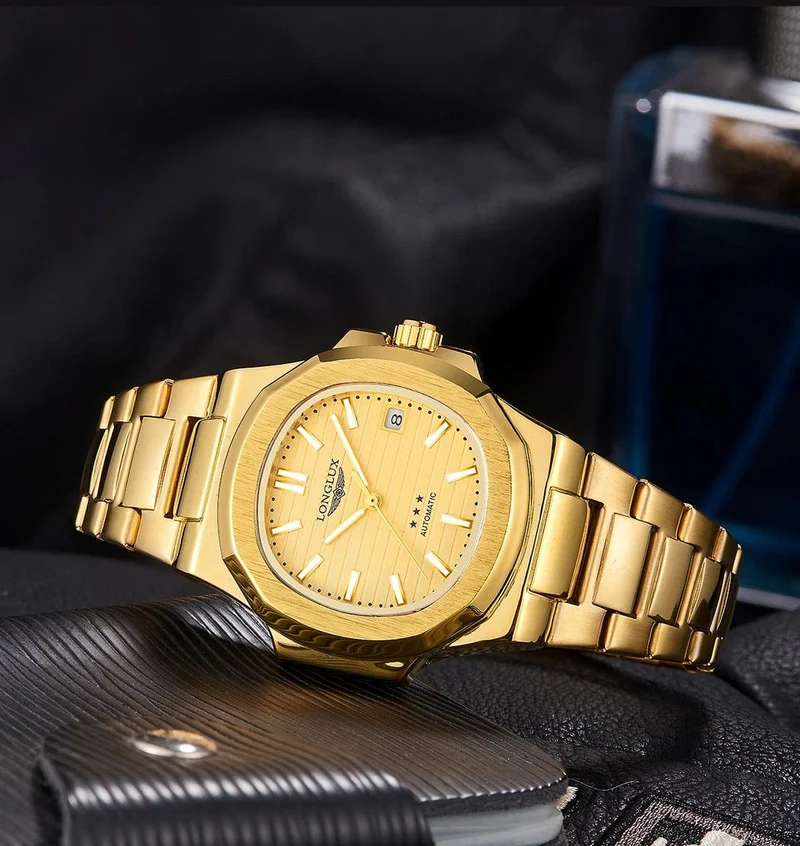 Mann uhr automatische bewegung cool großhandel lestainless stahl datum automatische uhr luxus LONGLUX mechanische armbanduhren