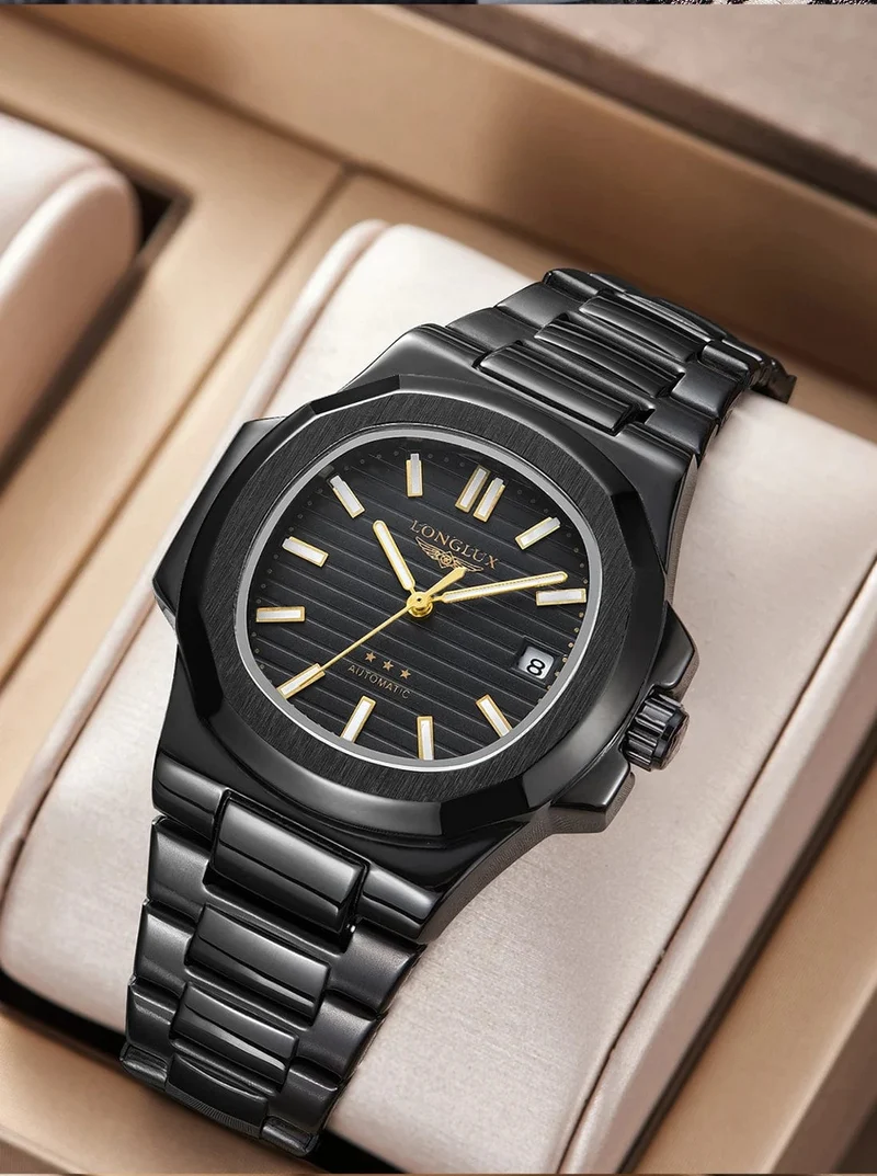 Mann uhr automatische bewegung cool großhandel lestainless stahl datum automatische uhr luxus LONGLUX mechanische armbanduhren