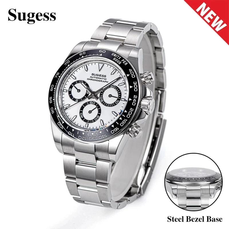 Sugess Panda Chronograph Uhrwerk Automatische Mechanische Chronograph Armbanduhr Wasserdicht Tauchen Männer Uhren Keramik Lünette Tona