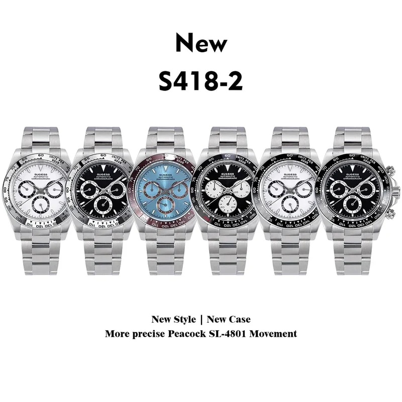 Sugess Panda Chronograph Uhrwerk Automatische Mechanische Chronograph Armbanduhr Wasserdicht Tauchen Männer Uhren Keramik Lünette Tona