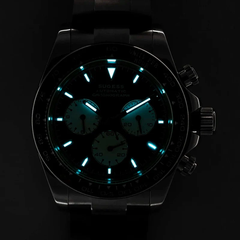 Sugess Panda Chronograph Uhrwerk Automatische Mechanische Chronograph Armbanduhr Wasserdicht Tauchen Männer Uhren Keramik Lünette Tona