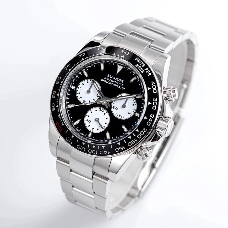Sugess Panda Chronograph Uhrwerk Automatische Mechanische Chronograph Armbanduhr Wasserdicht Tauchen Männer Uhren Keramik Lünette Tona