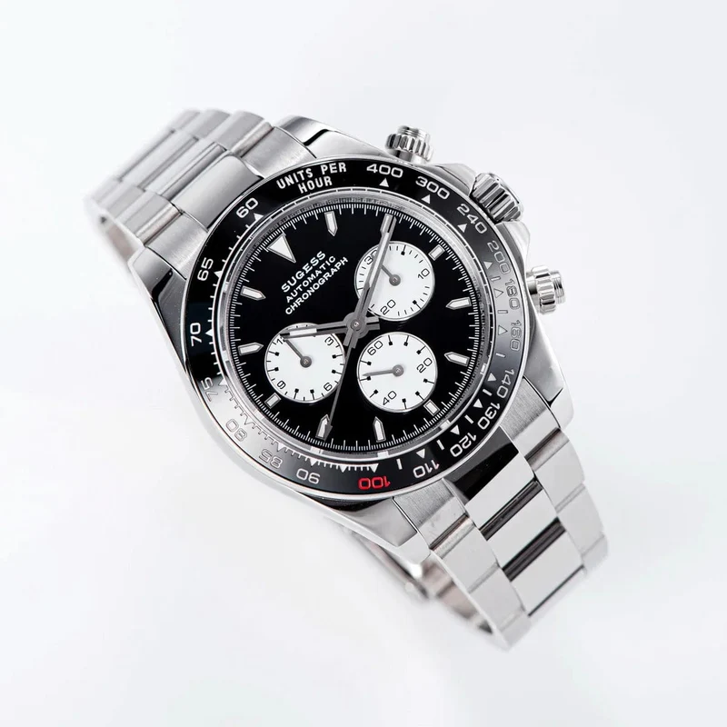 Sugess Panda Chronograph Uhrwerk Automatische Mechanische Chronograph Armbanduhr Wasserdicht Tauchen Männer Uhren Keramik Lünette Tona