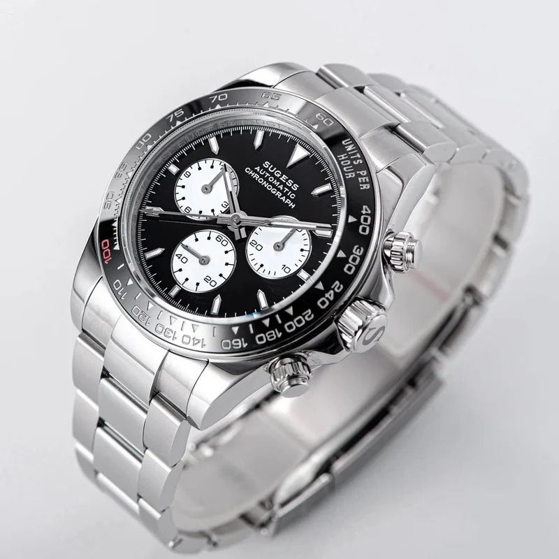 Sugess Panda Chronograph Uhrwerk Automatische Mechanische Chronograph Armbanduhr Wasserdicht Tauchen Männer Uhren Keramik Lünette Tona