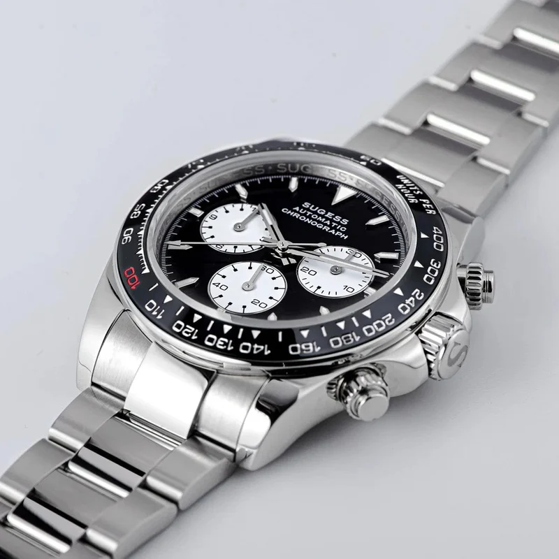 Sugess Panda Chronograph Uhrwerk Automatische Mechanische Chronograph Armbanduhr Wasserdicht Tauchen Männer Uhren Keramik Lünette Tona