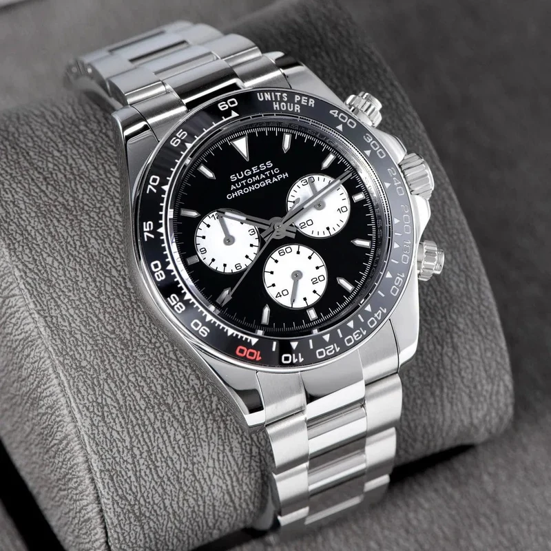 Sugess Panda Chronograph Uhrwerk Automatische Mechanische Chronograph Armbanduhr Wasserdicht Tauchen Männer Uhren Keramik Lünette Tona
