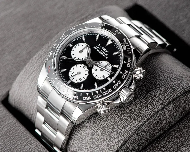 Sugess Panda Chronograph Uhrwerk Automatische Mechanische Chronograph Armbanduhr Wasserdicht Tauchen Männer Uhren Keramik Lünette Tona