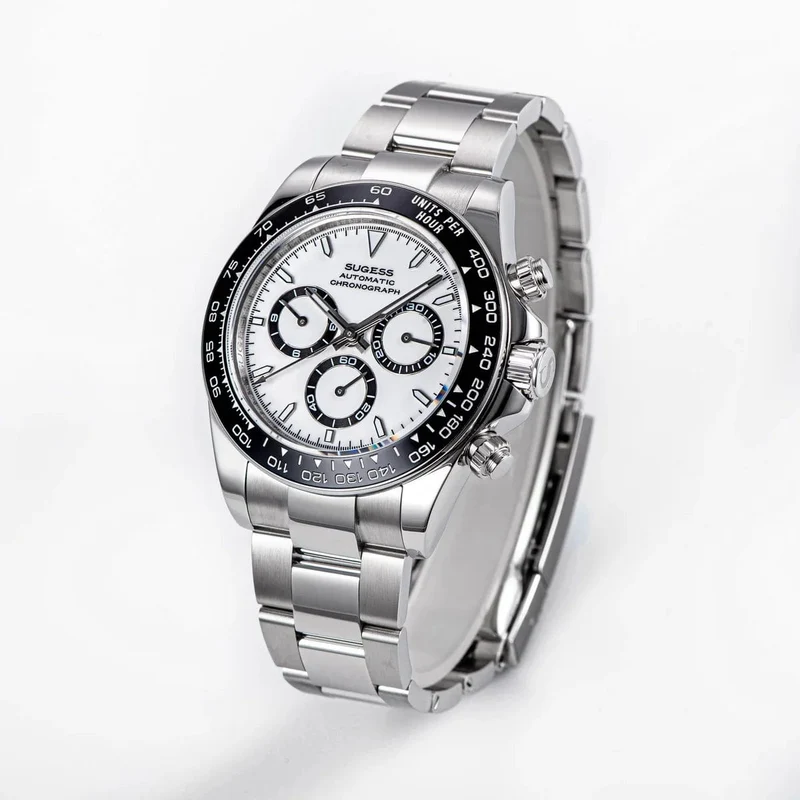 Sugess Panda Chronograph Uhrwerk Automatische Mechanische Chronograph Armbanduhr Wasserdicht Tauchen Männer Uhren Keramik Lünette Tona