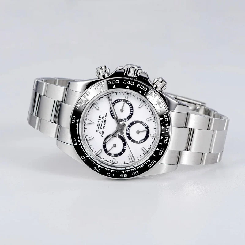 Sugess Panda Chronograph Uhrwerk Automatische Mechanische Chronograph Armbanduhr Wasserdicht Tauchen Männer Uhren Keramik Lünette Tona
