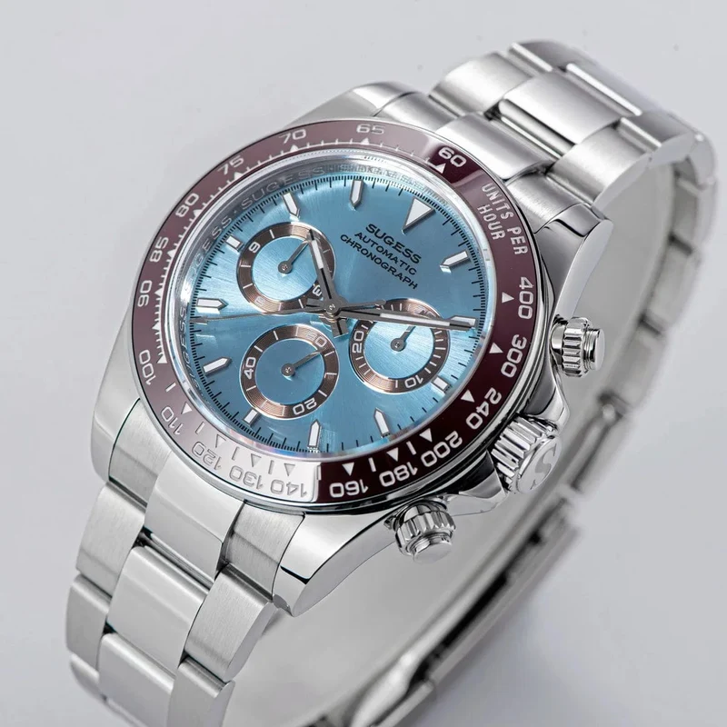 Sugess Panda Chronograph Uhrwerk Automatische Mechanische Chronograph Armbanduhr Wasserdicht Tauchen Männer Uhren Keramik Lünette Tona