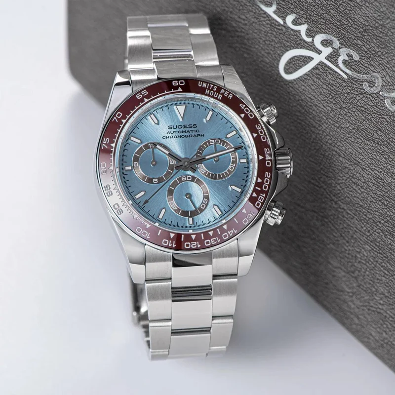 Sugess Panda Chronograph Uhrwerk Automatische Mechanische Chronograph Armbanduhr Wasserdicht Tauchen Männer Uhren Keramik Lünette Tona