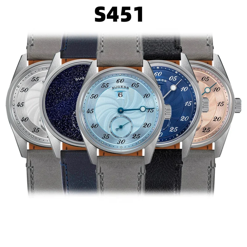 Sugess Herren-Armbanduhr, automatisch, mechanisch, ST1721-Uhrwerk, leuchtend, schlicht, modisch, wasserdicht, Glas, S451, Neu
