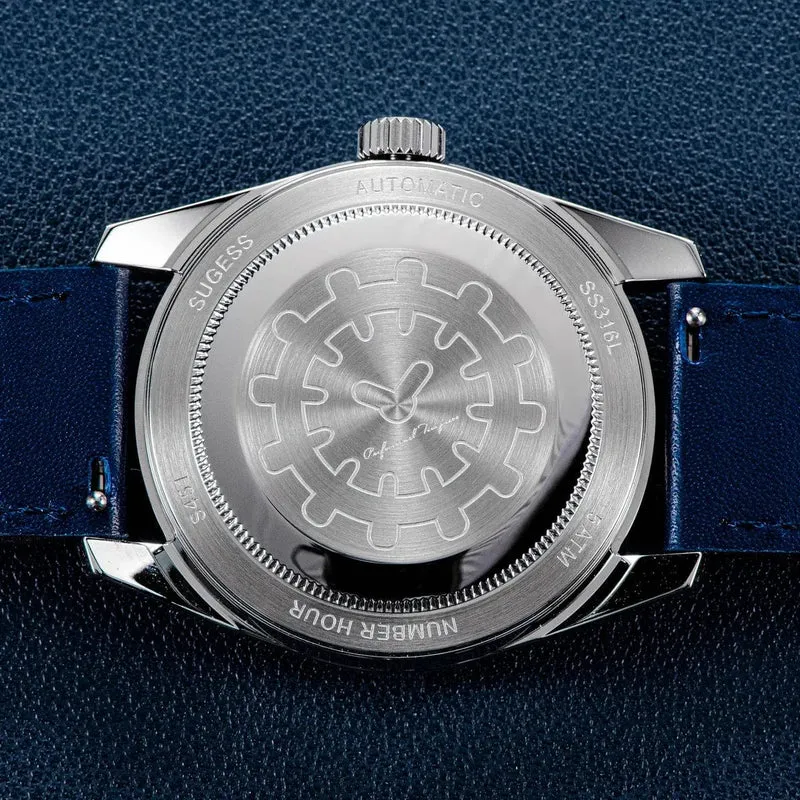 Sugess Herren-Armbanduhr, automatisch, mechanisch, ST1721-Uhrwerk, leuchtend, schlicht, modisch, wasserdicht, Glas, S451, Neu