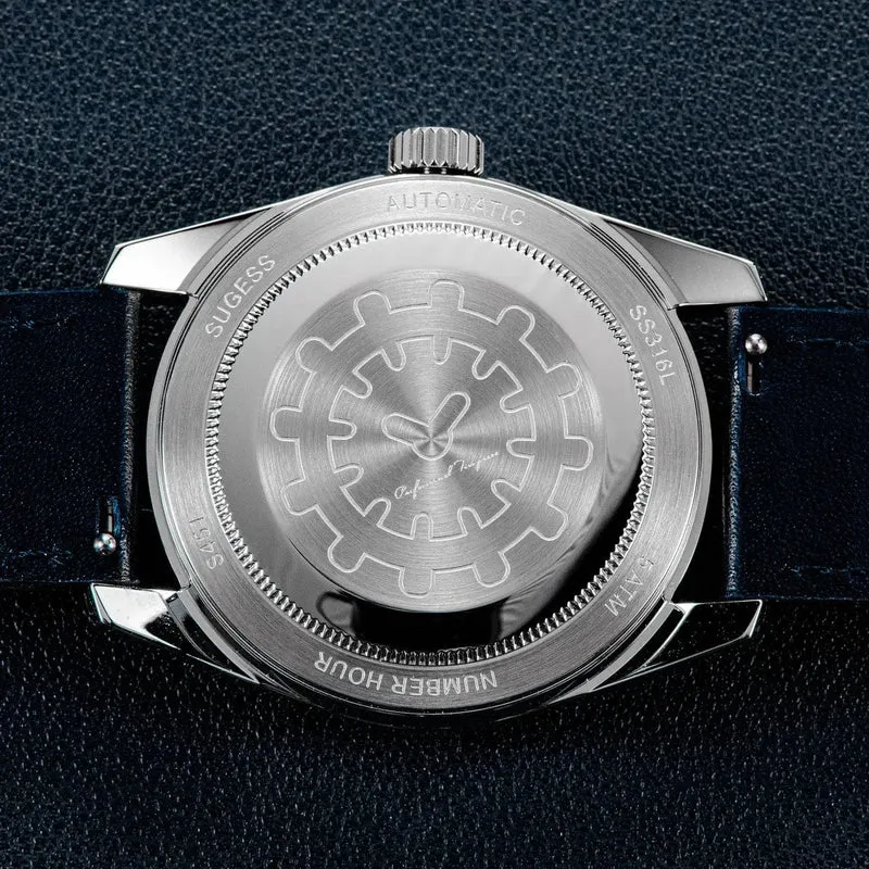Sugess Herren-Armbanduhr, automatisch, mechanisch, ST1721-Uhrwerk, leuchtend, schlicht, modisch, wasserdicht, Glas, S451, Neu