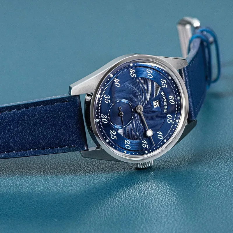 Sugess Herren-Armbanduhr, automatisch, mechanisch, ST1721-Uhrwerk, leuchtend, schlicht, modisch, wasserdicht, Glas, S451, Neu