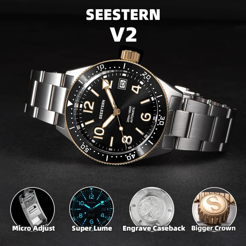 S434 Taucheruhr Herren Automatik NH35A Uhrwerk BGW9 Leuchtende mechanische Armbanduhren 20ATM wasserdicht Saphir Faltschließe
