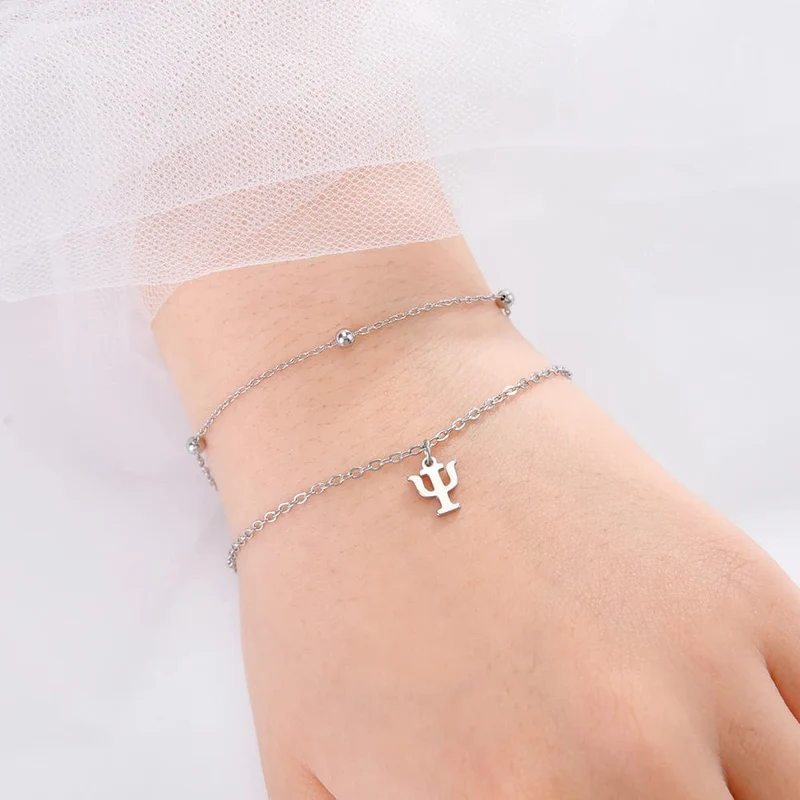 Dawapara Charm-Armband mit griechischen Buchstaben und Alphabet, Psychologie, PSI-Symbol, Mathematik-Symbol, Edelstahlschmuck