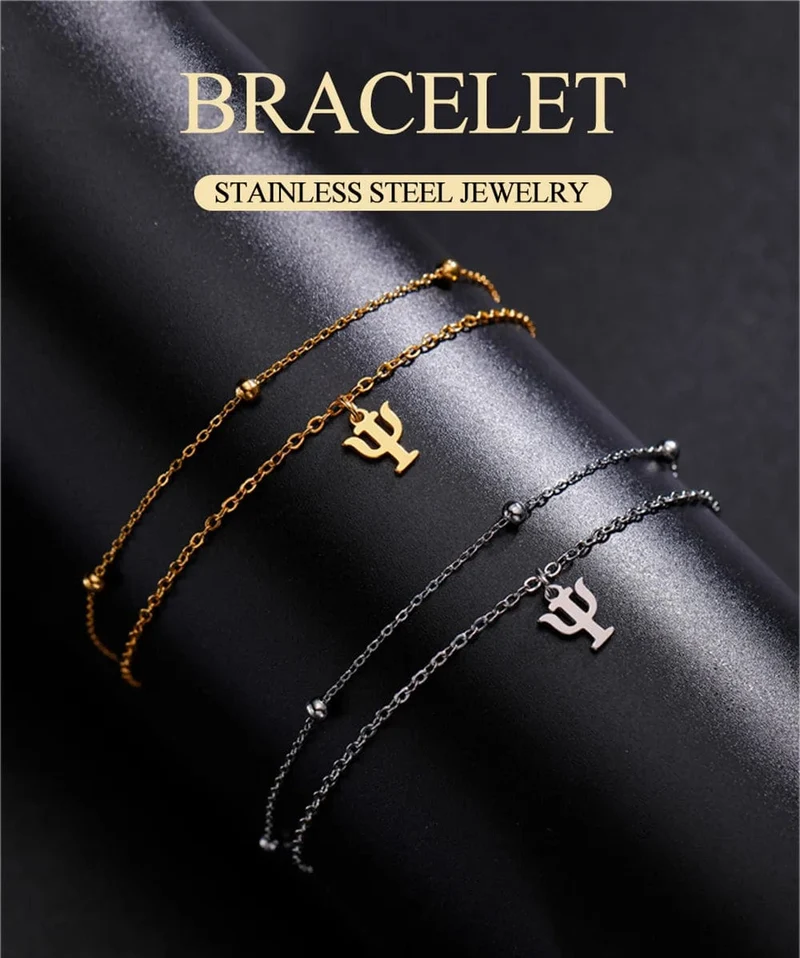 Dawapara Charm-Armband mit griechischen Buchstaben und Alphabet, Psychologie, PSI-Symbol, Mathematik-Symbol, Edelstahlschmuck